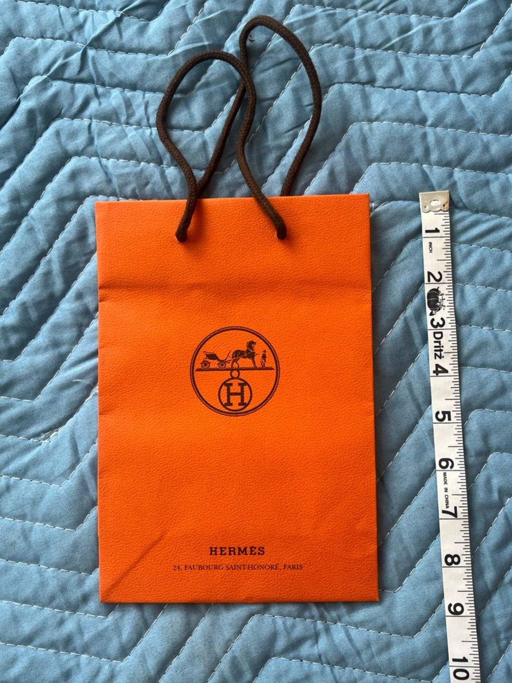 HERMES • signature orange • paper gift bag • rope handles • cute petite size •